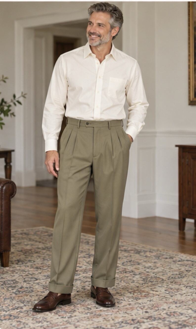 Claiborne Dress Pants Men’s 40x32 Olive Green Pleated Cuffed Trousers